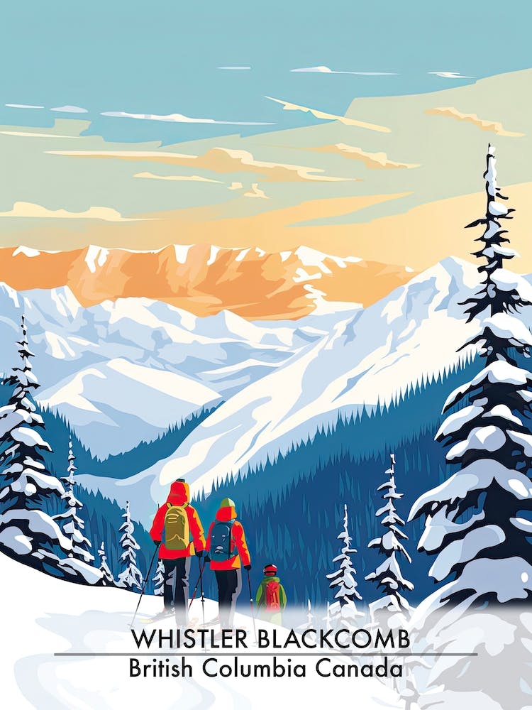 Whistler Blackcomb   British Columbia Canada, Ski Resort Poster Illustration 3