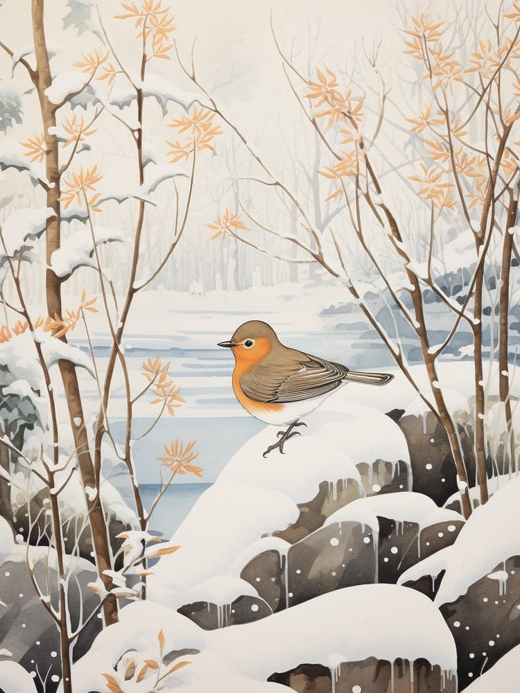 Winter Bird Painting Hermit Thrush 2
