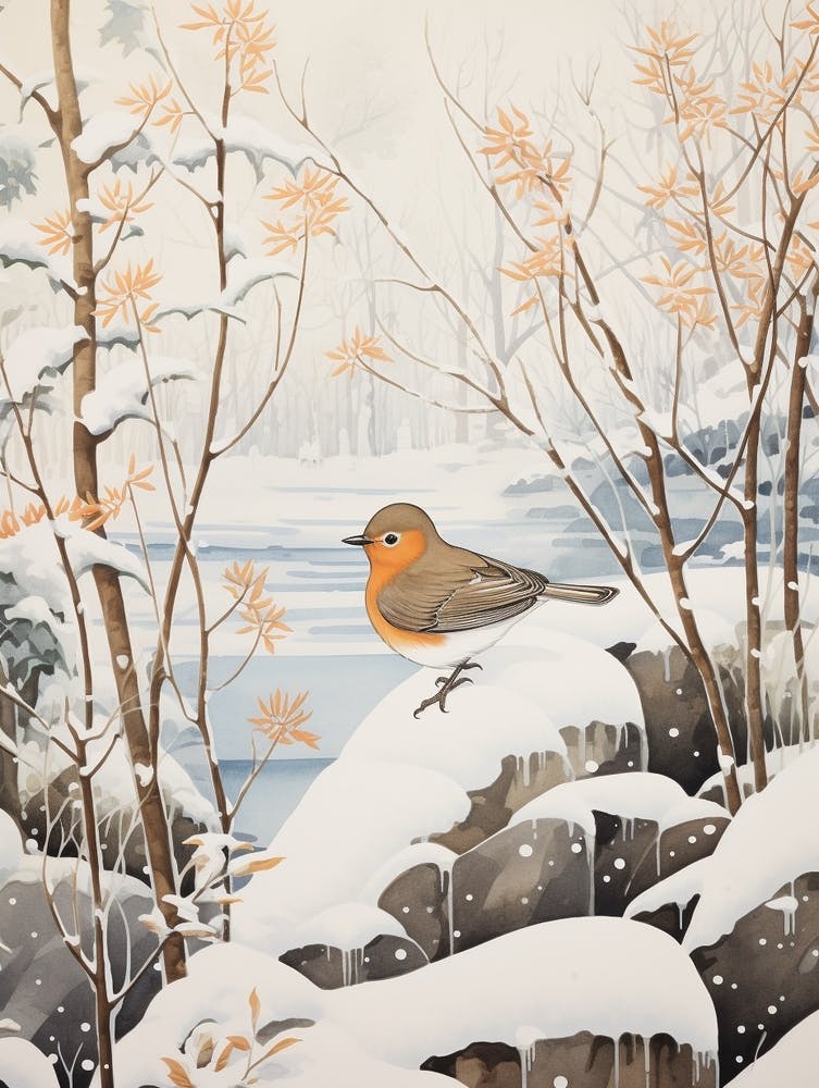 Winter Bird Painting Hermit Thrush 2