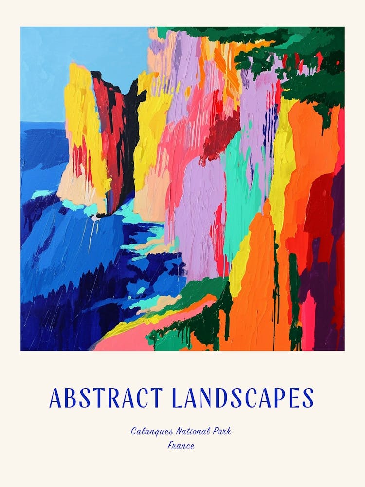 Farbiges Abstraktes Calanques National Park Frankreich 4 Poster Blau