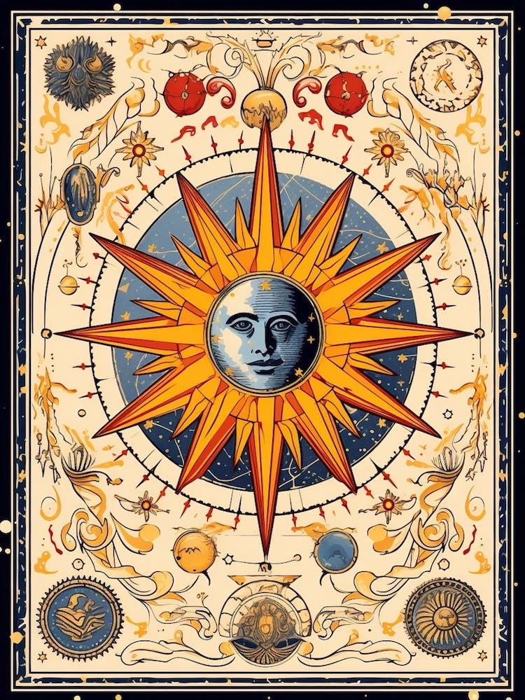 Detailed Sun Tarot Card Style