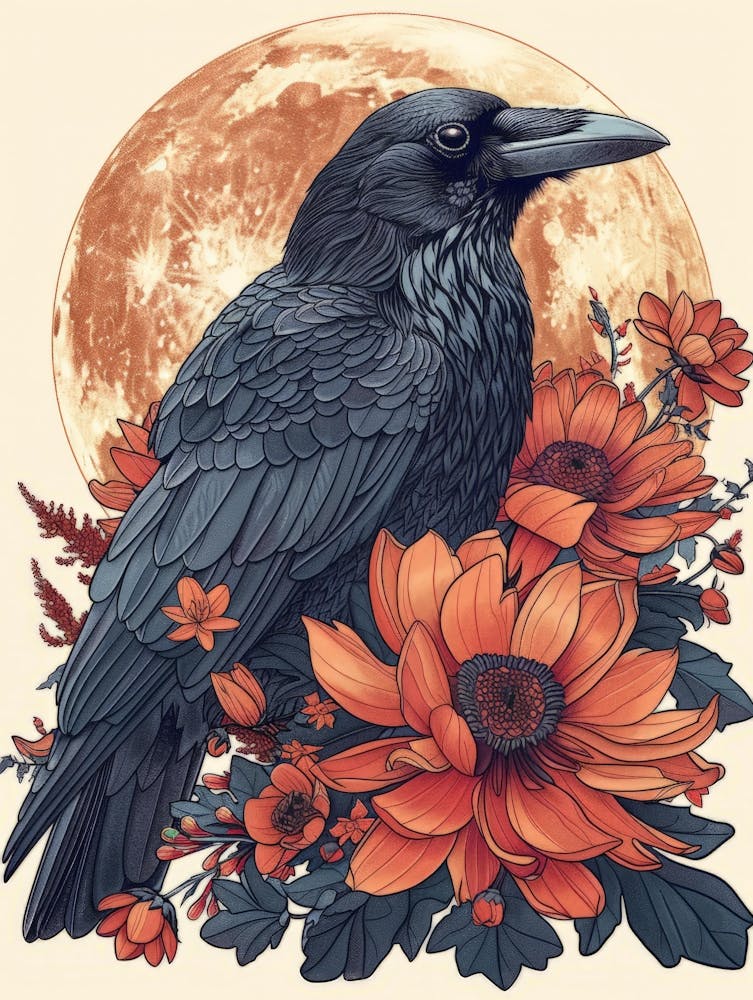 Raven And Flowers 1