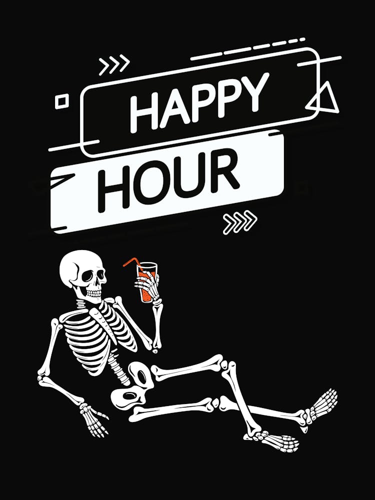 Happy Hour Skeleton Drinking Print