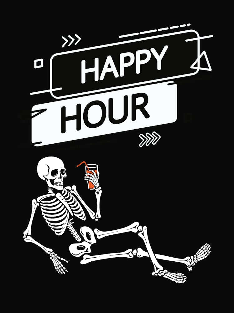 Happy Hour Skeleton Drinking Print