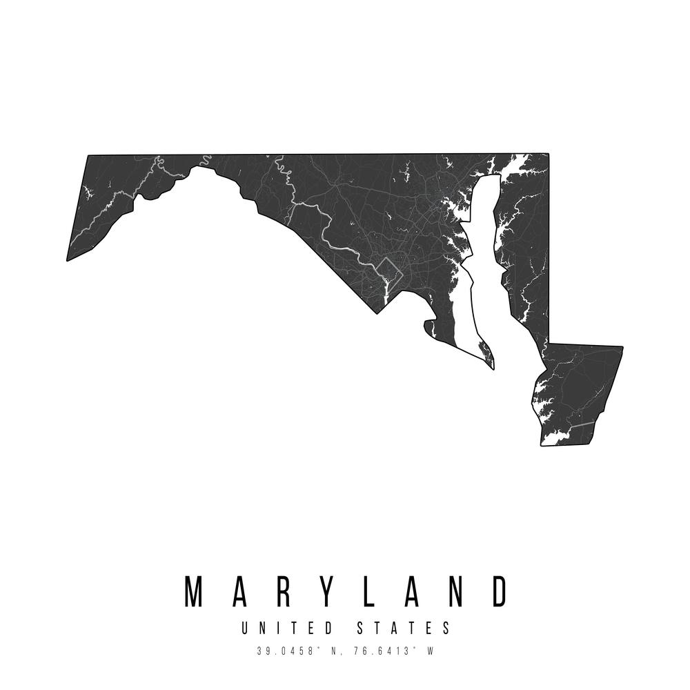 Maryland Mono Black And White Modern Minimal Street Map Square