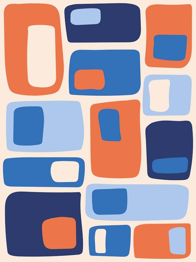Mid Century Funky Geometric Shapes Orange and Blue