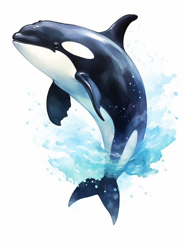 Blue Watercolour Painting Style Of Orca Whale  7