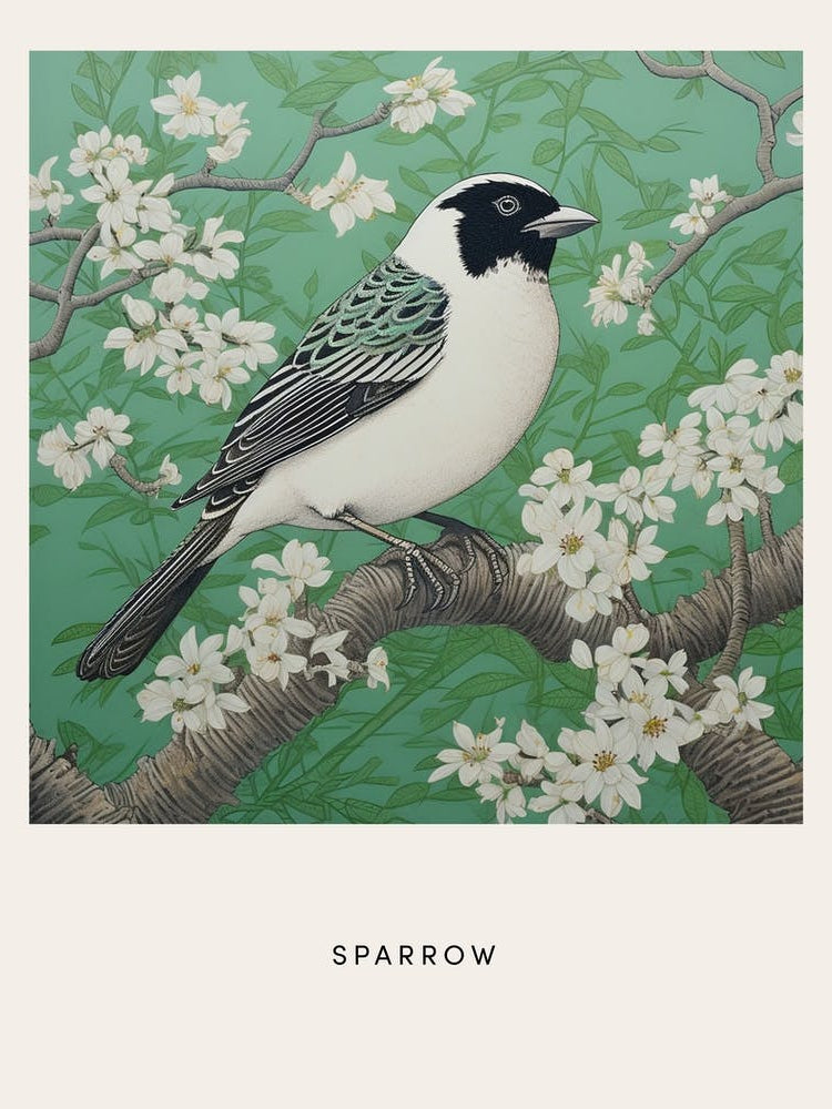 Ohara Koson Inspired Bird Painting Sparrow 4 Poster