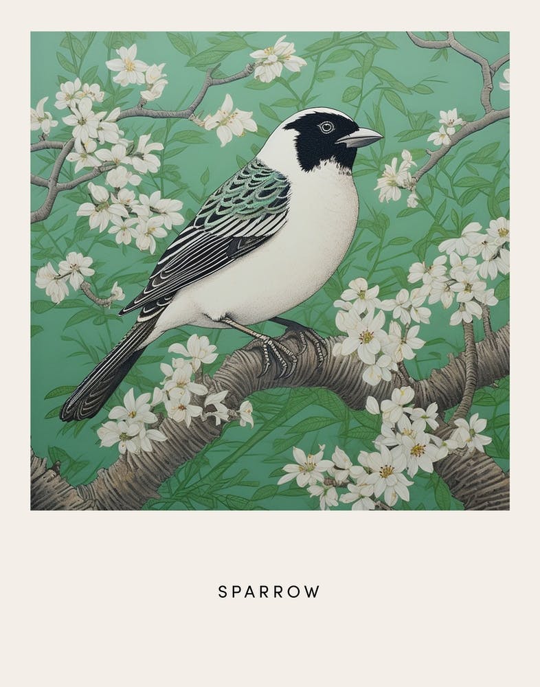 Ohara Koson Inspired Bird Painting Sparrow 4 Poster