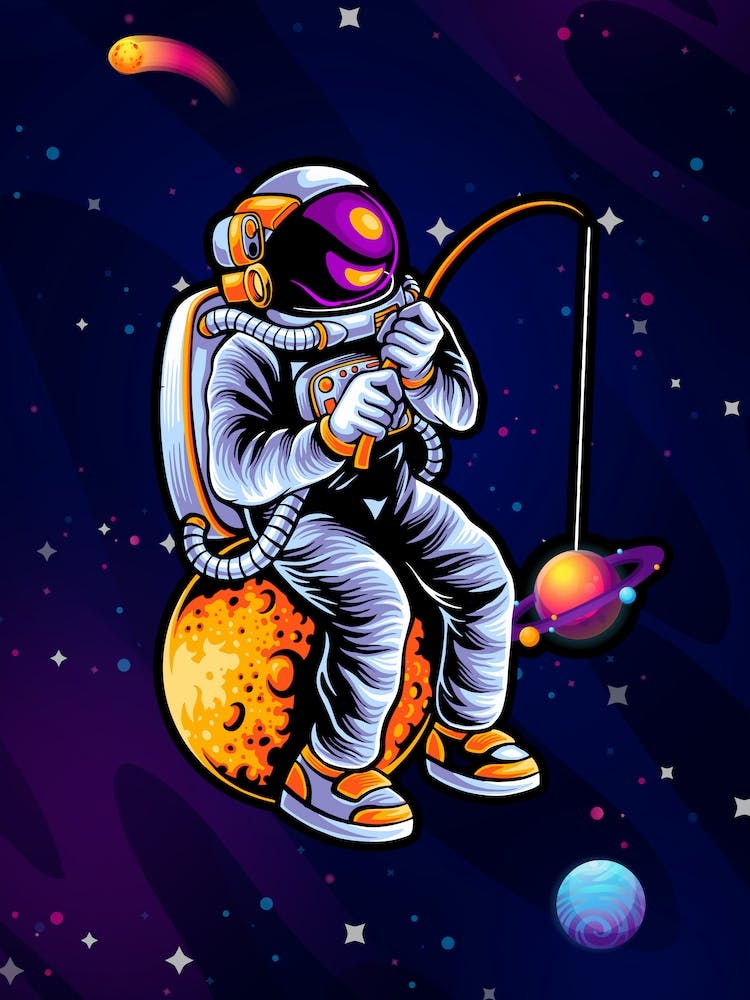Astronaut fischt Sterne — Weltraum-Poster, Synthwave-Weltraum, Neon-Weltraum, ästhetisches Poster