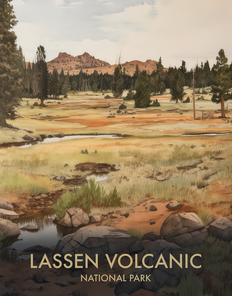 Lassen Volcanic National Park Watercolour Vintage Travel Poster 2