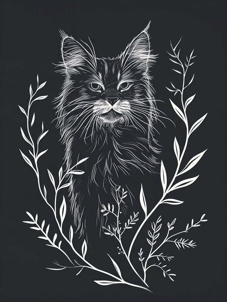 Norwegian Forest Cat Cat Minimalist Illustration 2