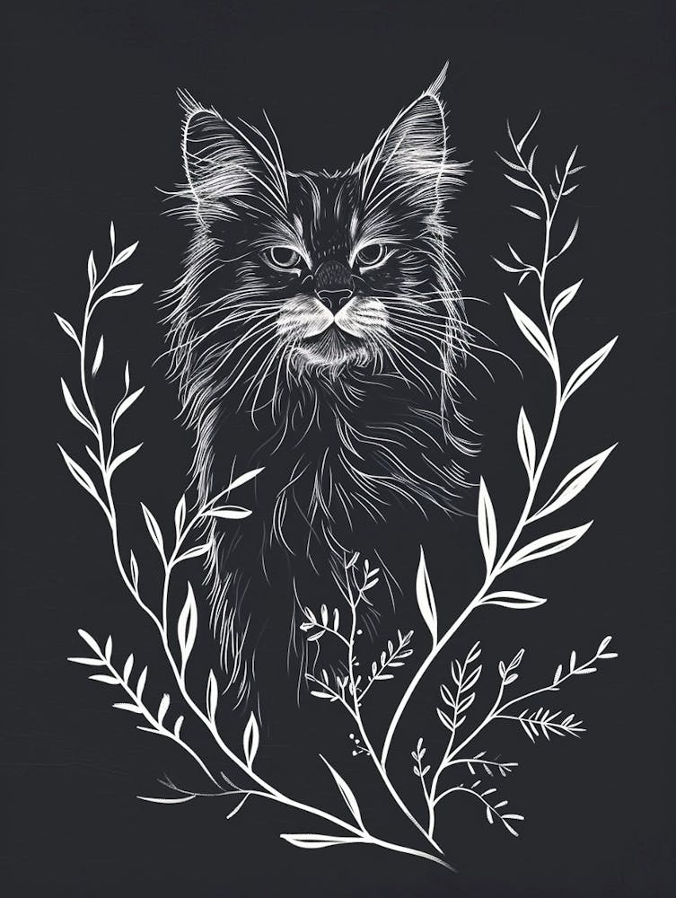 Norwegian Forest Cat Cat Minimalist Illustration 2