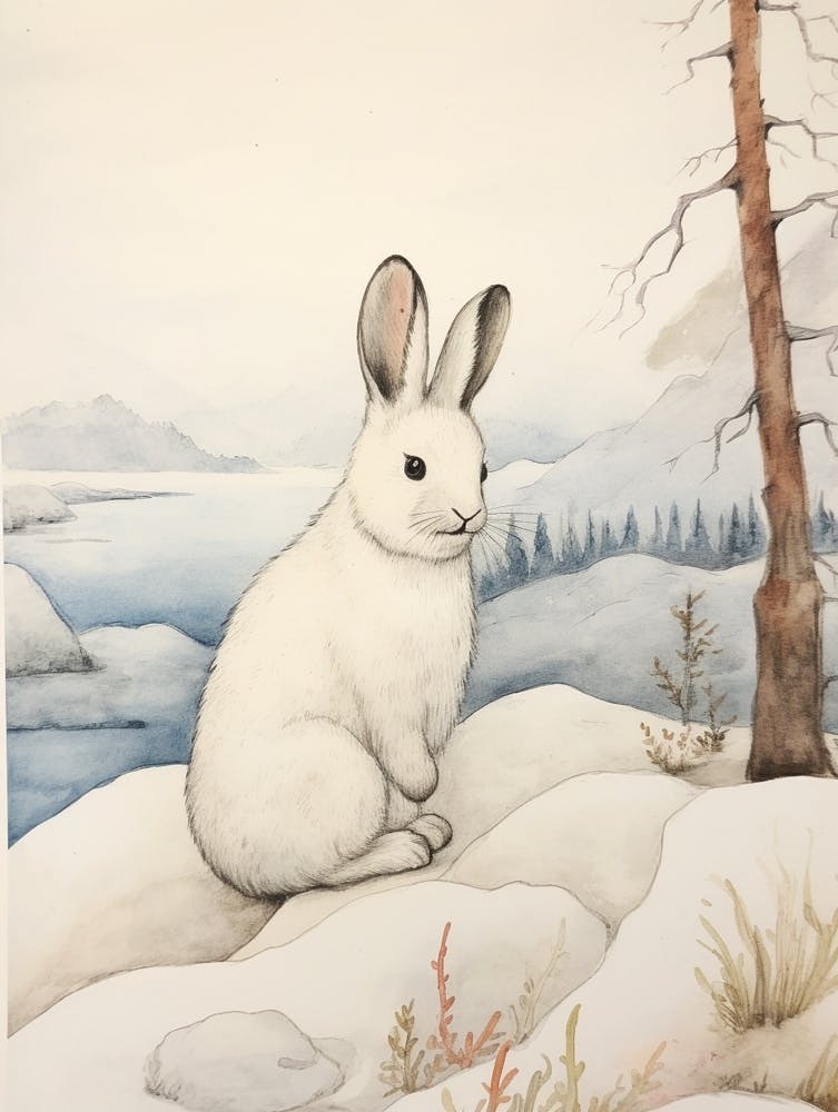 Storybook Animal Watercolour Arctic Hare 3