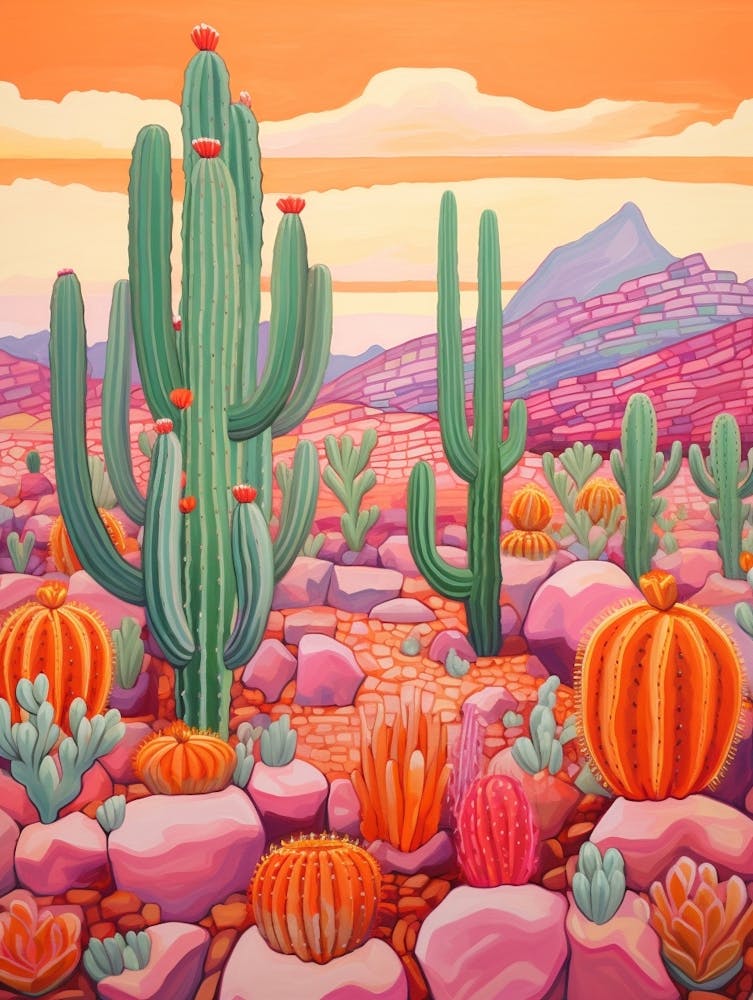 Cactus In The Desert Painting Notocactus 1
