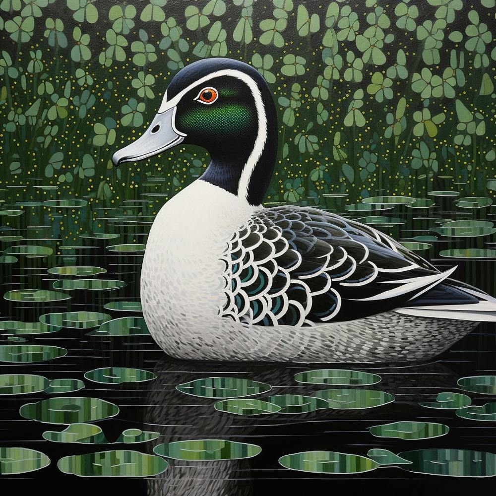 Ohara Koson Inspired Bird Painting Wood Duck 3 Square