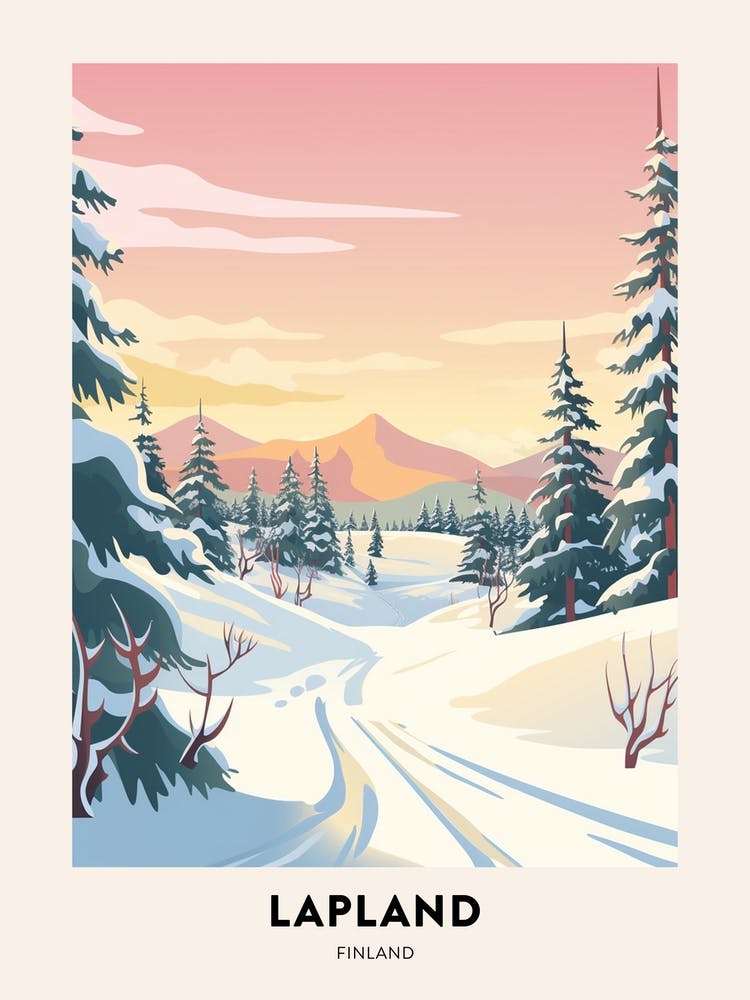 Vintage Winter Travel Poster Lapland Finland 5