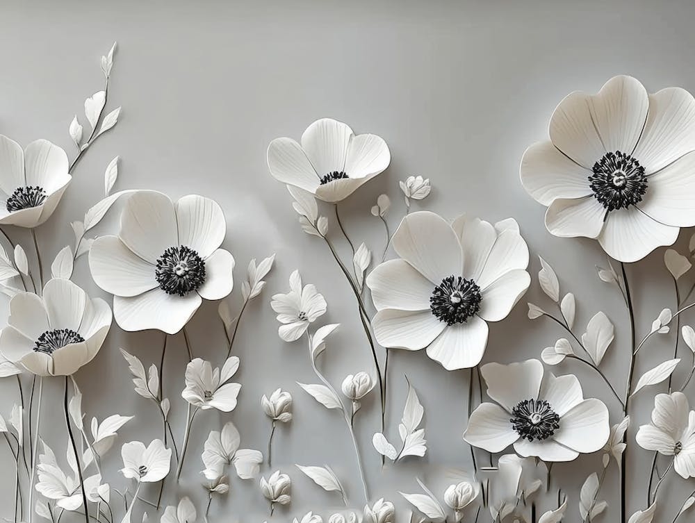 3d Floral Painting Light Gray 1