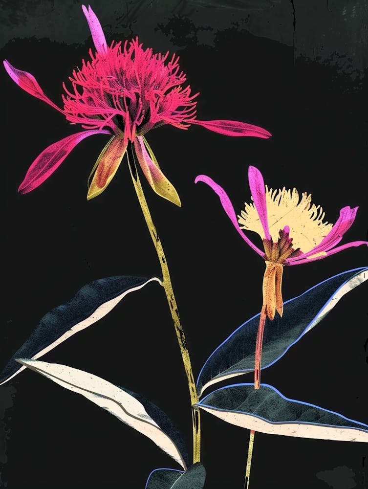 Neon Flowers On Black Globe Amaranth 1