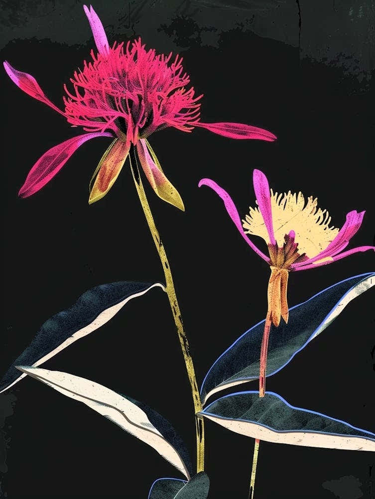 Neon Flowers On Black Globe Amaranth 1