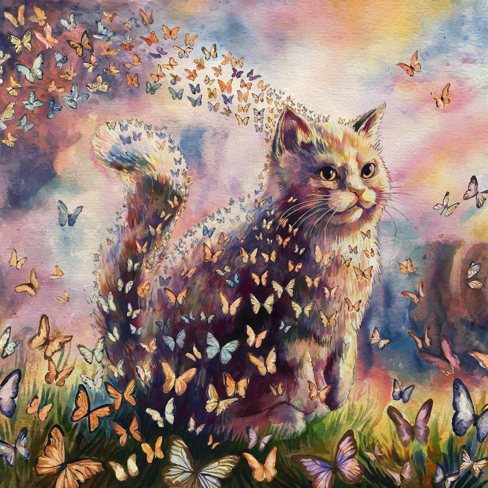 Cat With Butterflies 1
