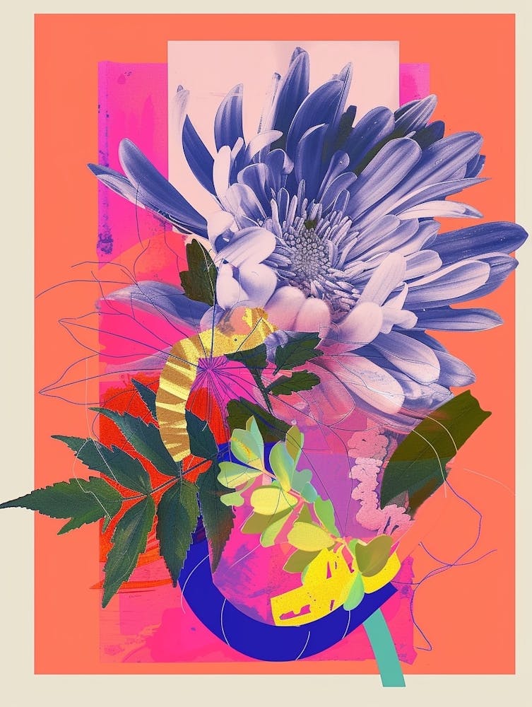 Chrysanthemum 4 Neon Flower Collage