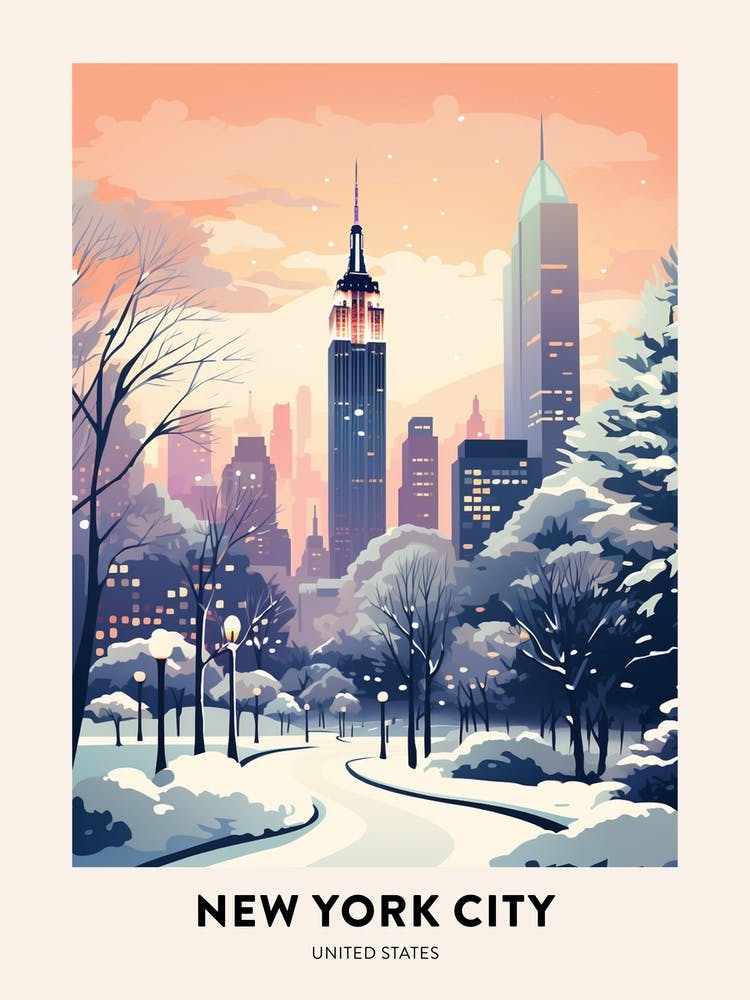 Winter Night Reiseplakat New York City Usa 1