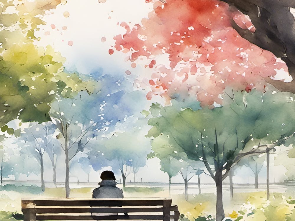 Watercolor Of A Park Bench