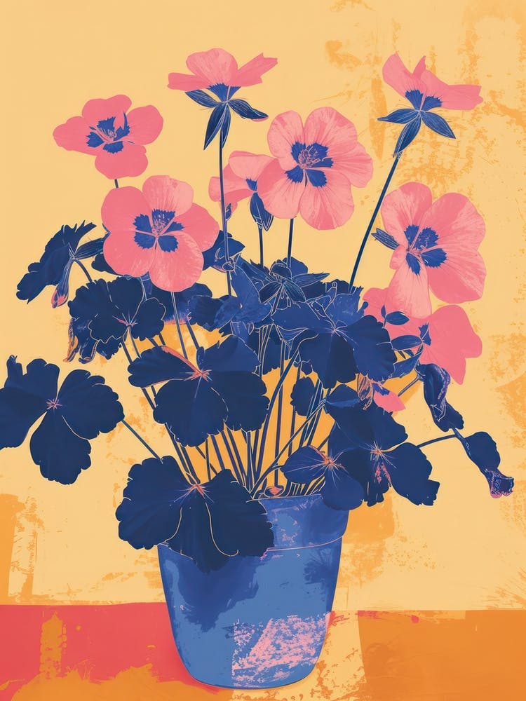 Geranium Flowers On A Table   Contemporary Illustration 4