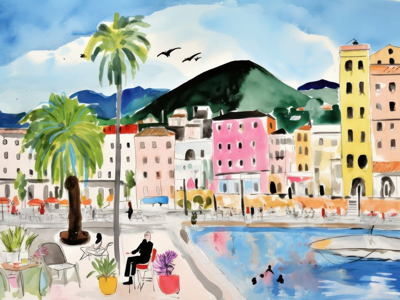 Salerno Italy Cute Watercolour Illustration 3