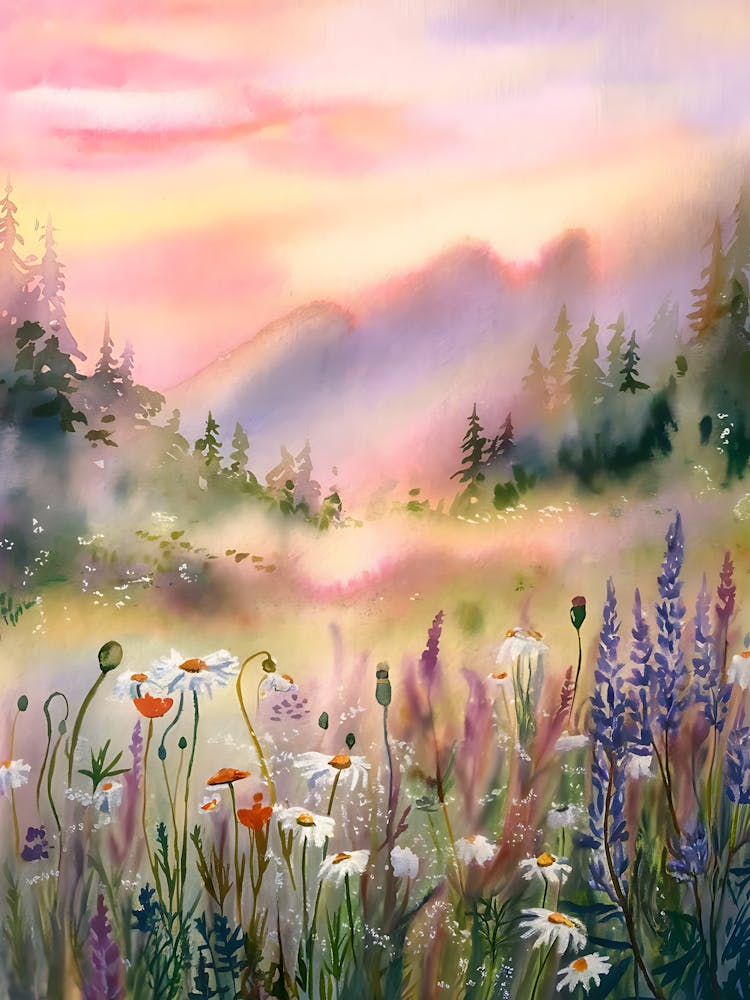 Watercolor Of Wildflowers