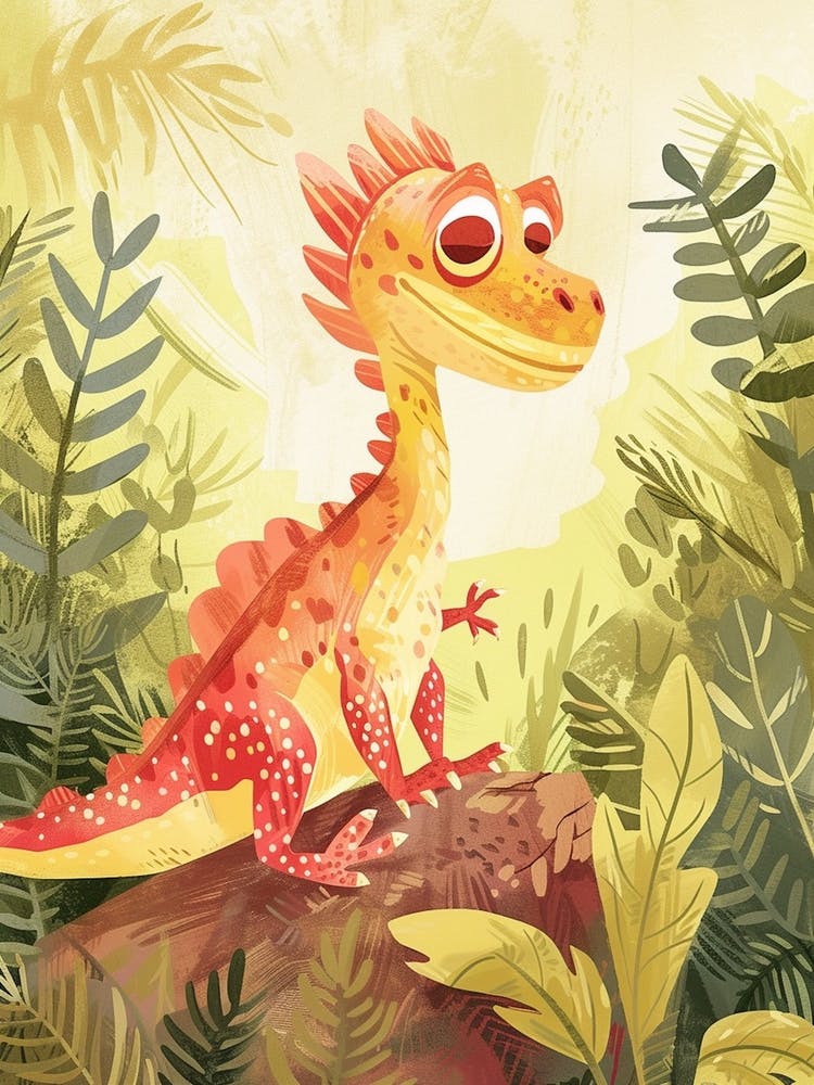 Cartoon Dilophosaurus Dinosaur Watercolour 2