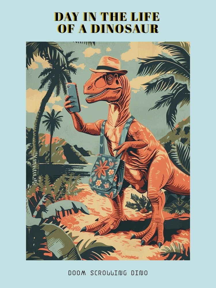 Dinosaur & A Smart Phone Retro Collage 3 Poster
