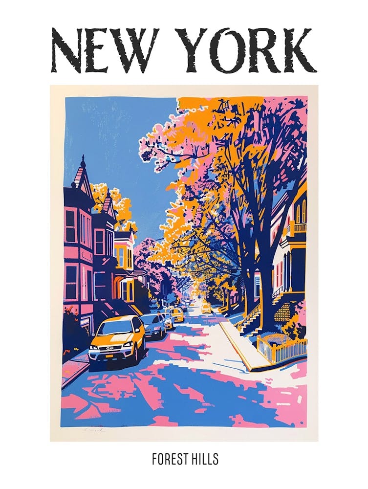 Forest Hills New York Farbenfrohe Siebdruck Illustration 3 Poster
