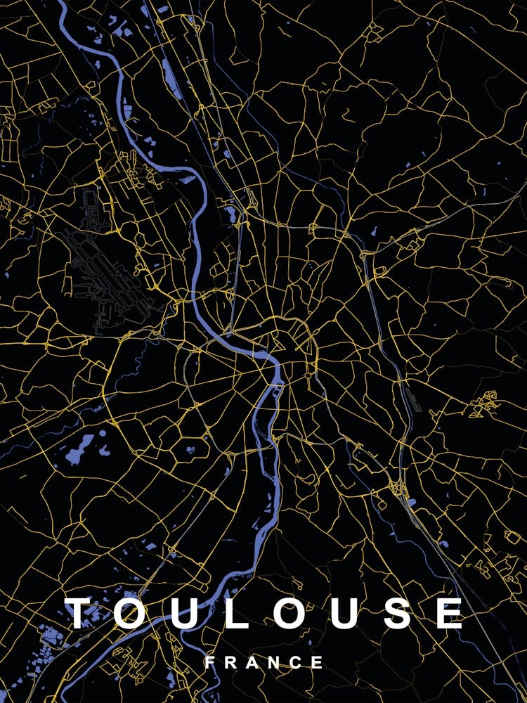 Toulouse France City Map Black and Gold