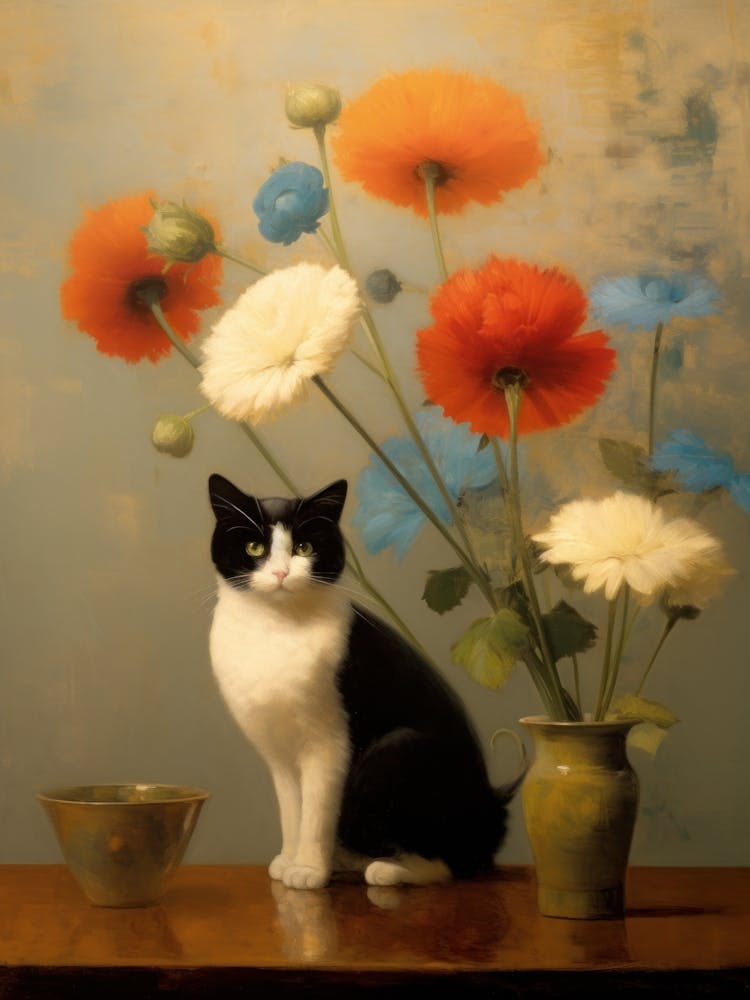 Odilon Redon Inspired Still Life Cat