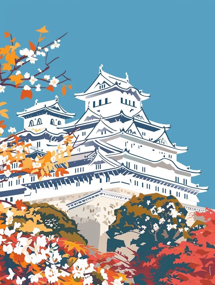 Himeji Castle Japan 1 Bunte Illustration