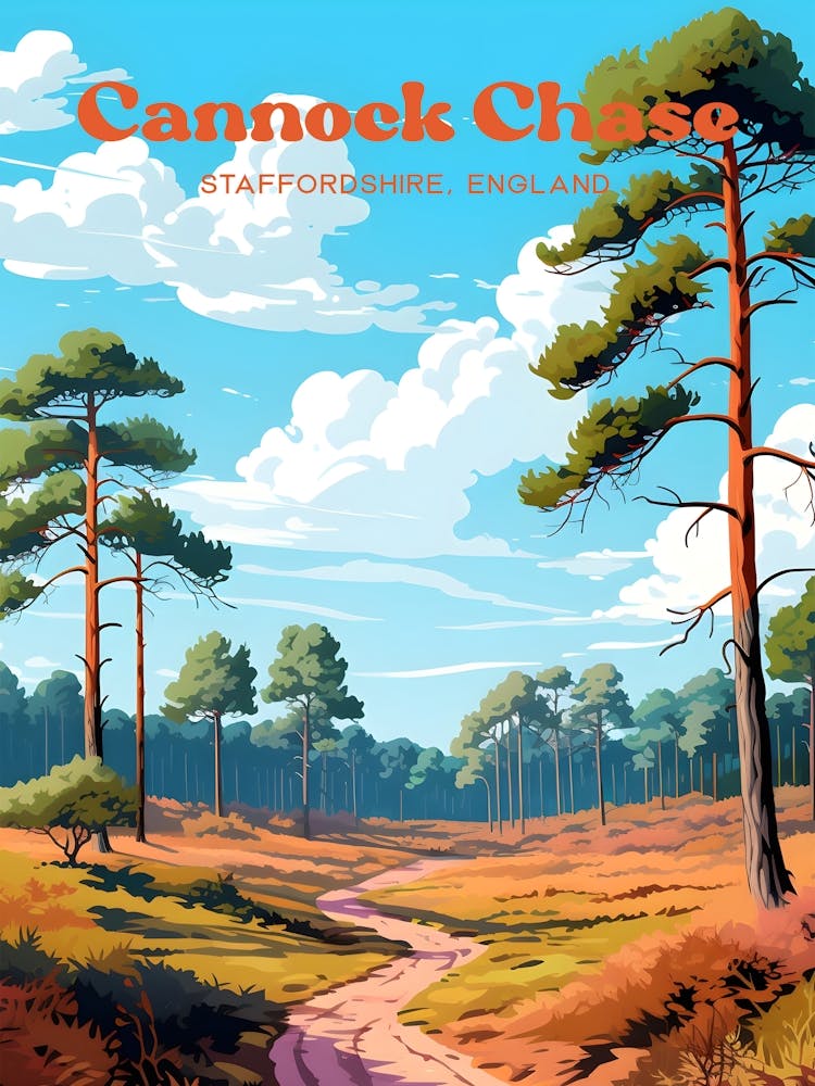 Cannock Chase Staffordshire England Countryside Travel Illustration