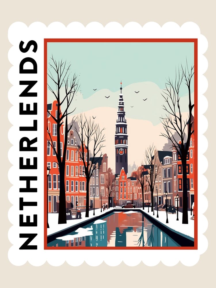 Retro Winter Stamp Poster Amsterdam Netherlands 3