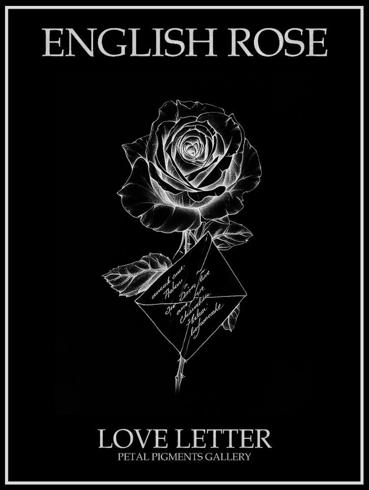 English Rose Love Letter Line Drawing 3 Poster Inverted