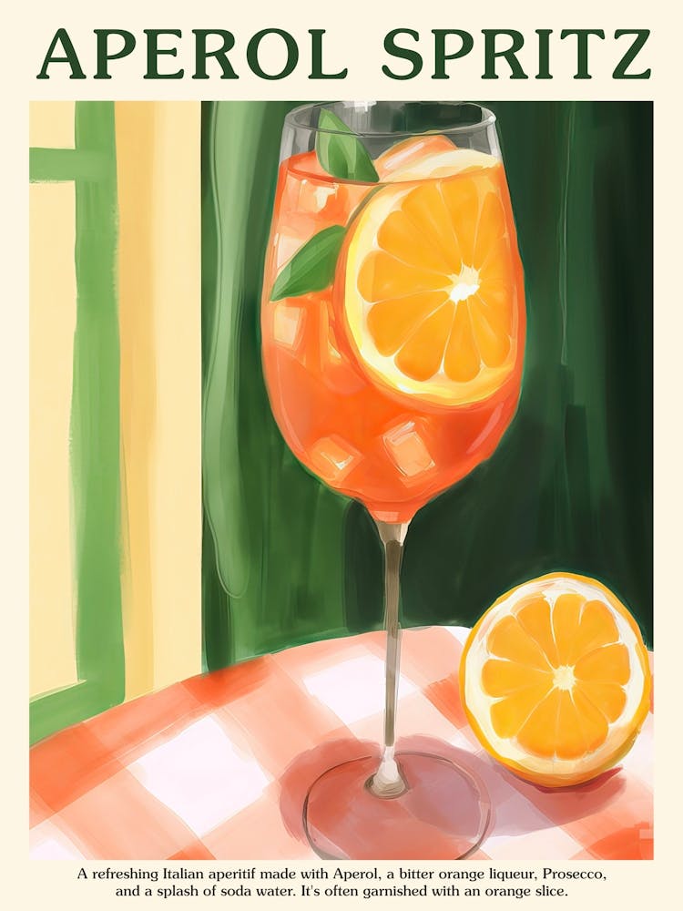 Aperol Spritz Cocktail Poster Kitchen Art Aperitivo