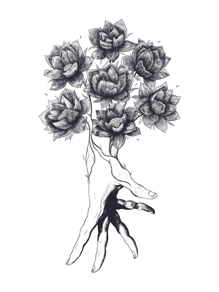 Hand With Lotuses Line