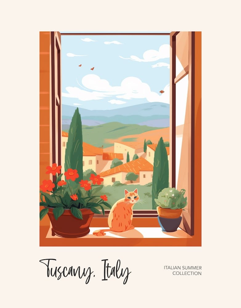 Tuscany Cat On A Window 4 Italian Summer Collection