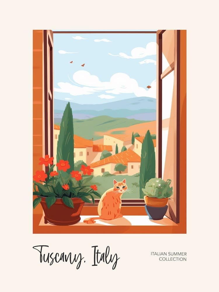 Tuscany Cat On A Window 4 Italian Summer Collection