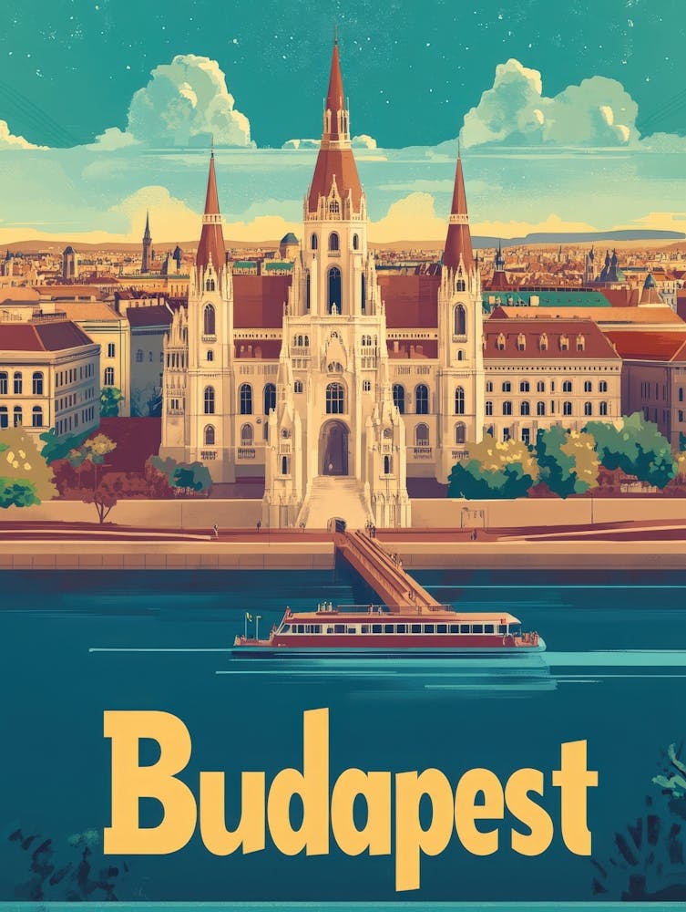 Aihrgdesign A Retro Travel Poster For Budapest Featuring The 6