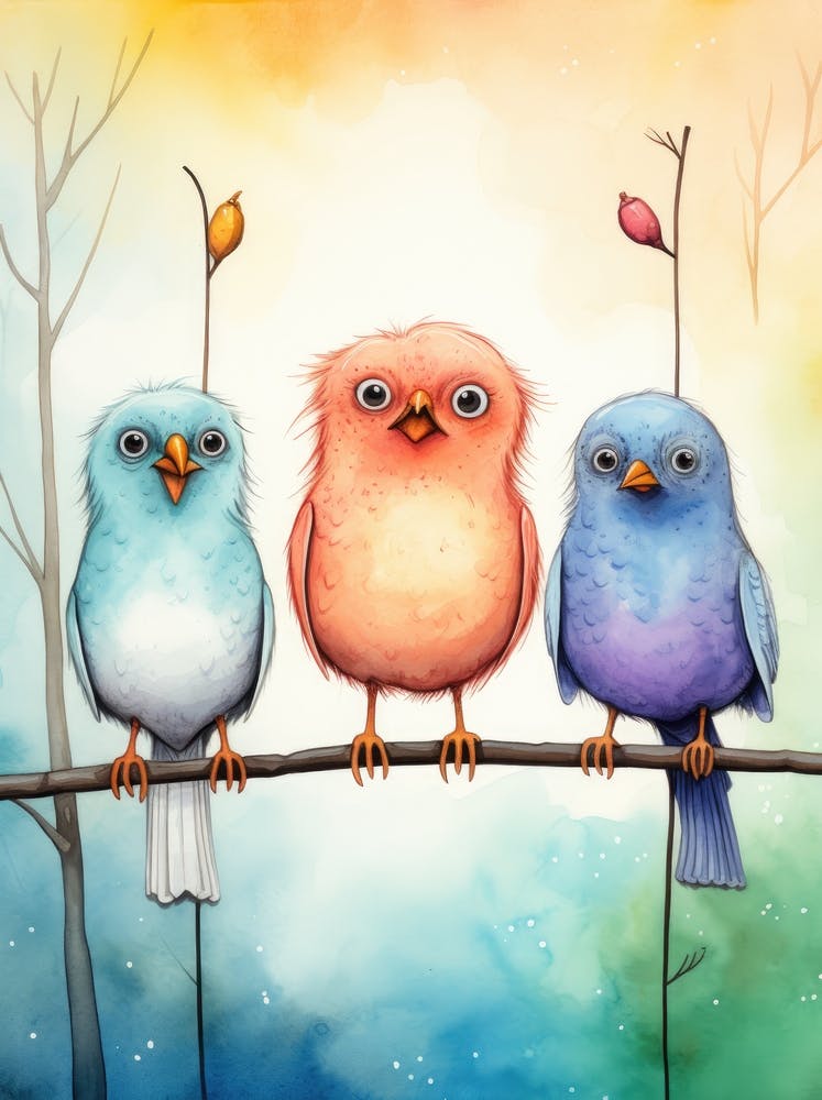 Colorful Birds On A Branch