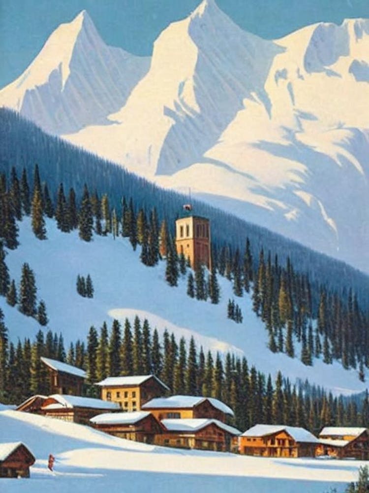Selva Val Gardena, Italy Ski Resort Vintage Landscape 1 Skiing Poster