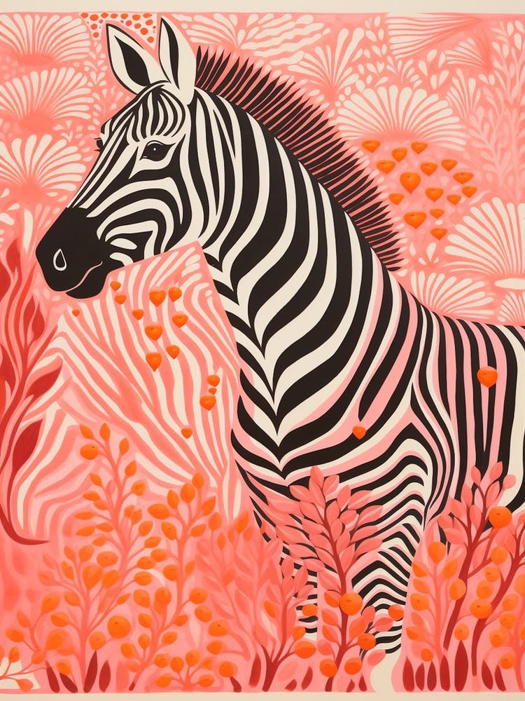 Zebra Floral Pattern Coral Portrait