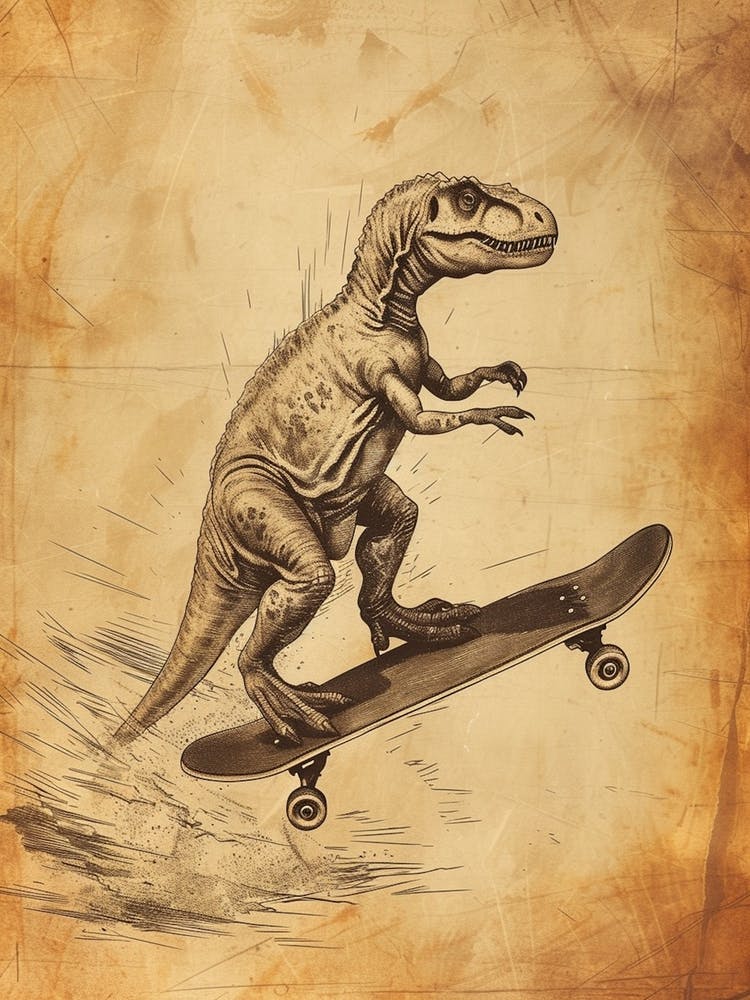 Vintage Maiasaura Dinosaur On A Skateboard 3