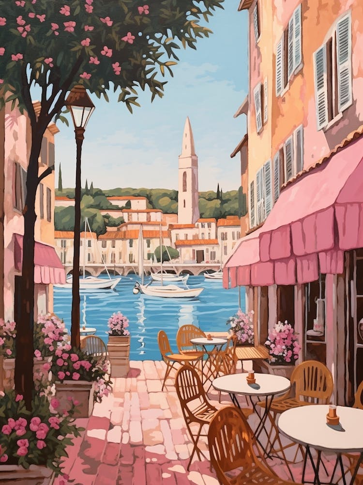 Saint Tropez France 2 Illustration de Voyage Rose Vintage